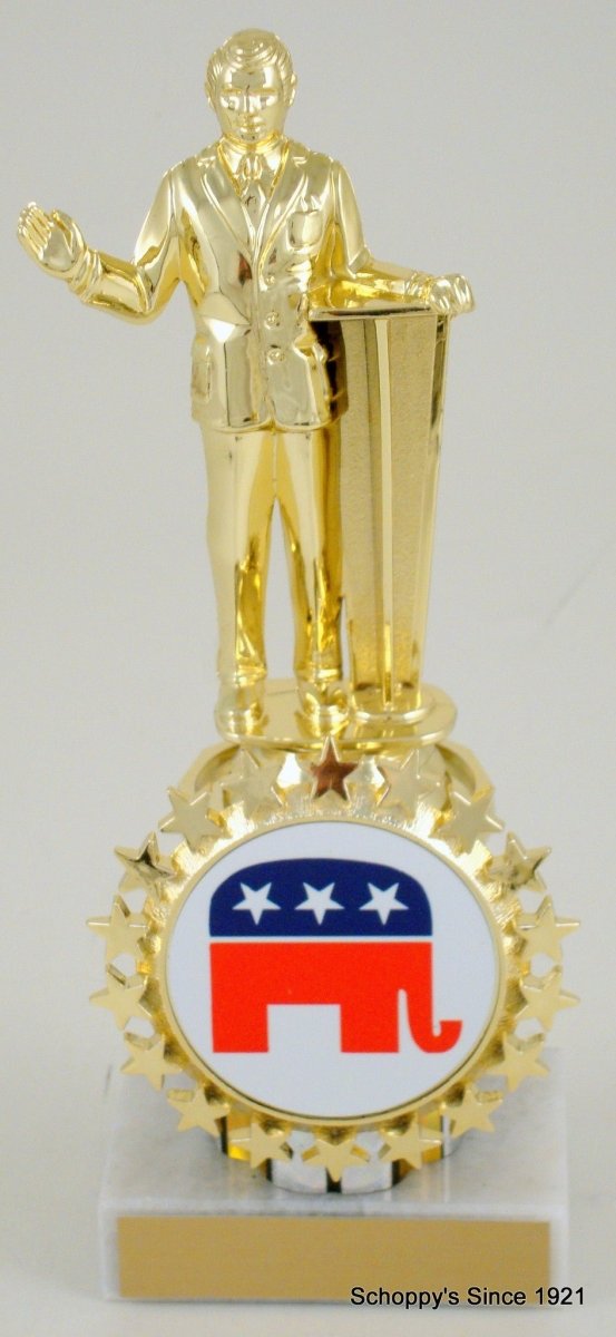 Political Figure Trophy on Round Column with Logo - Schoppy's Since 1921