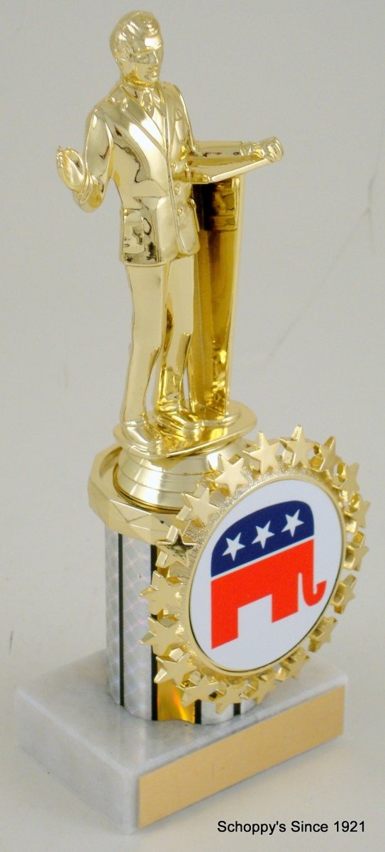 Political Figure Trophy on Round Column with Logo - Schoppy's Since 1921