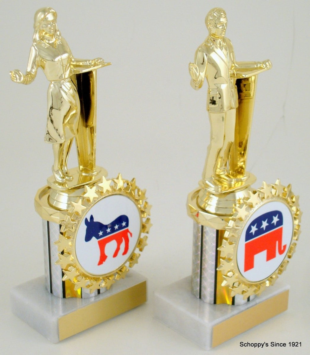 Political Figure Trophy on Round Column with Logo - Schoppy's Since 1921