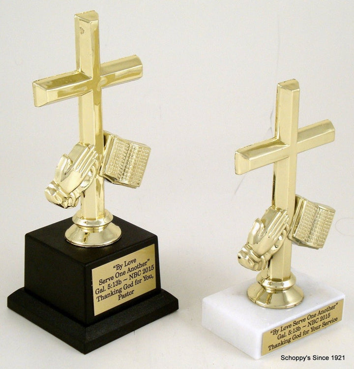 Praying Hands Cross Trophy on Black Square Base - Schoppy's Since 1921