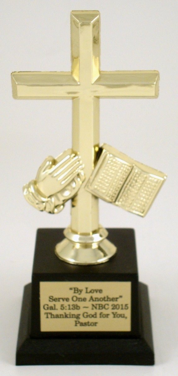 Praying Hands Cross Trophy on Black Square Base - Schoppy's Since 1921