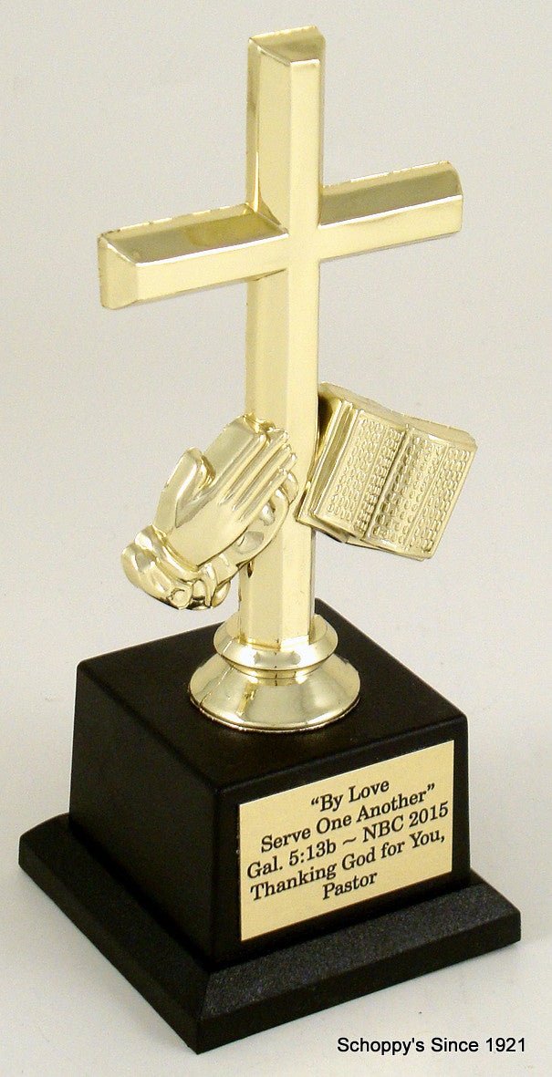 Praying Hands Cross Trophy on Black Square Base - Schoppy's Since 1921