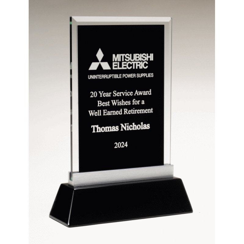 Rectangular Glass Award with Black Piano Finish Base - Schoppy's Since 1921