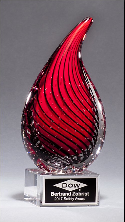 Red Droplet Art Glass Award on Glass Base - Schoppy's Since 1921