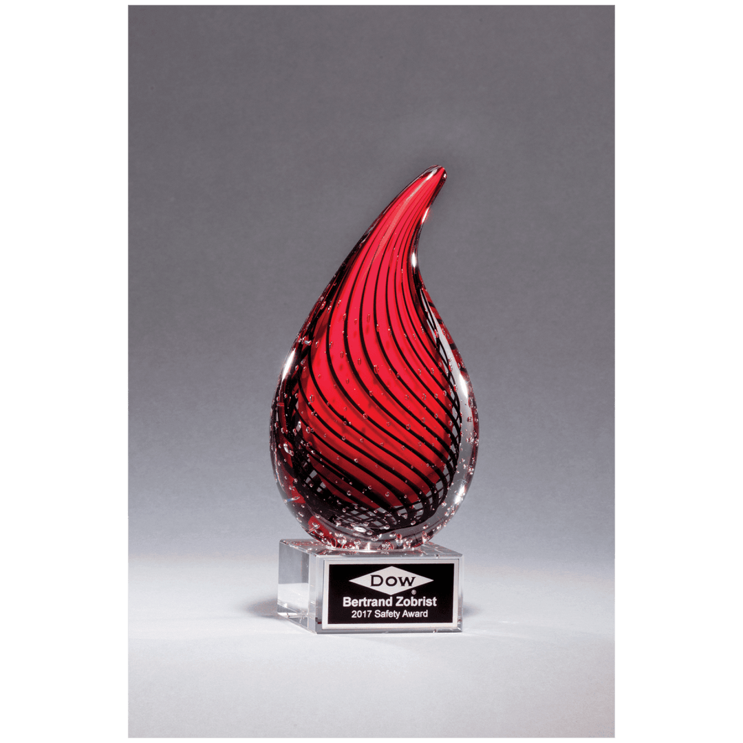 Red Droplet Art Glass Award on Glass Base - 7.5" Tall - Schoppy's Since 1921