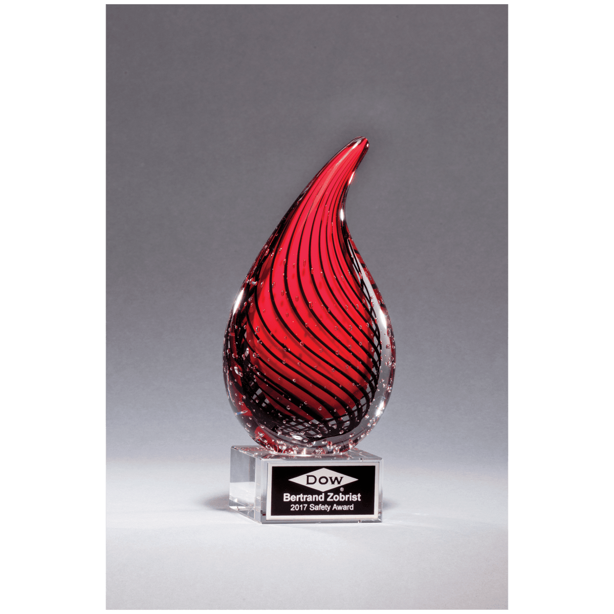 Red Droplet Art Glass Award on Glass Base - 7.5" Tall - Schoppy's Since 1921