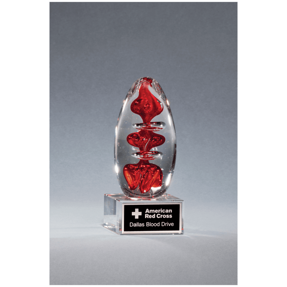 Red Egg Shape Art Glass Award on Glass Base - 5.25" Tall - Schoppy's Since 1921