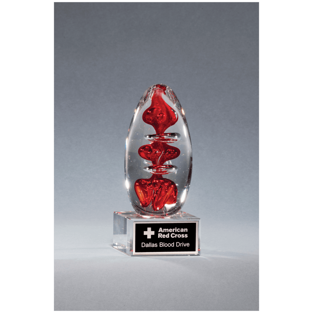 Red Egg Shape Art Glass Award on Glass Base - 5.25" Tall - Schoppy's Since 1921