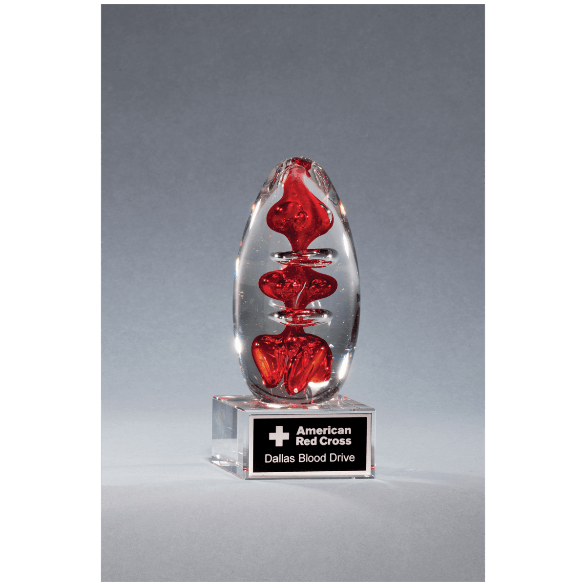Red Egg Shape Art Glass Award on Glass Base - 5.25" Tall - Schoppy's Since 1921