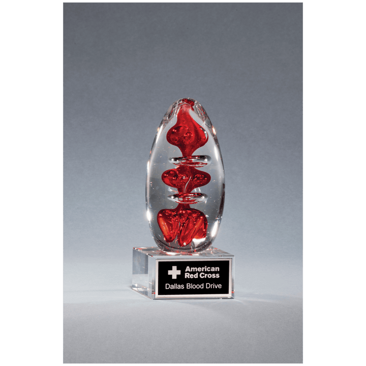 Red Egg Shape Art Glass Award on Glass Base - 5.25" Tall - Schoppy's Since 1921