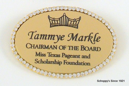 Rhinestone Border Metal Pageant Name Badge - Schoppy's Since 1921