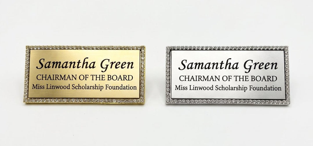 Rhinestone Border Metal Pageant Name Badge - Schoppy&