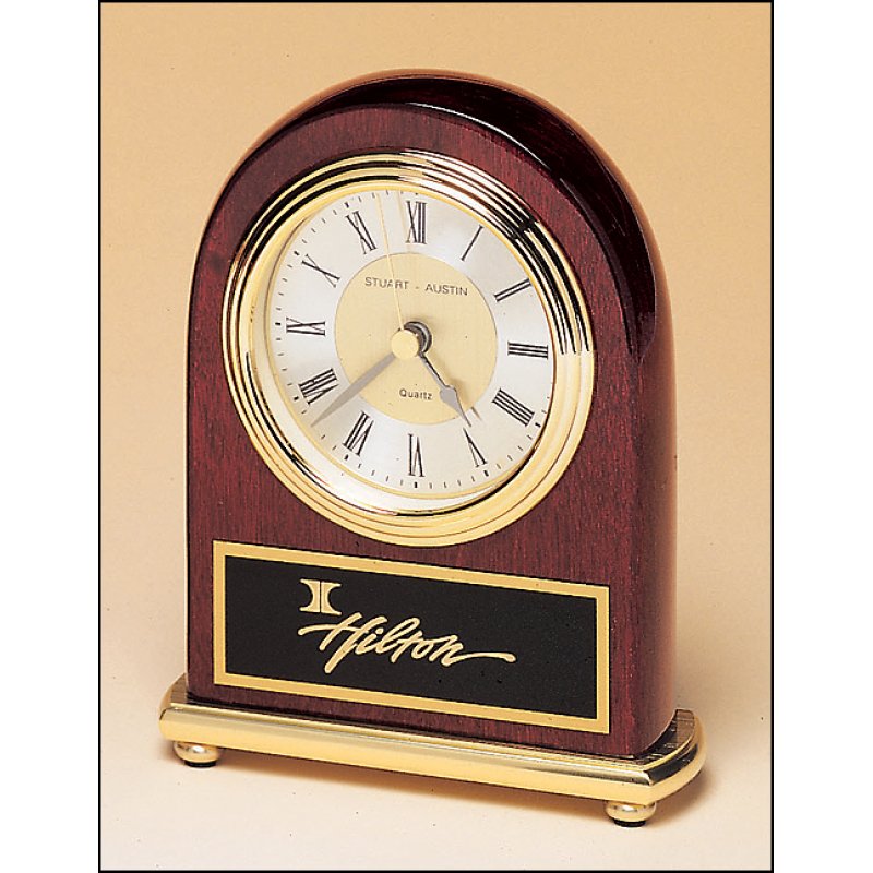 Rosewood Piano Finish Desk Clock with Brass Base - Schoppy's Since 1921