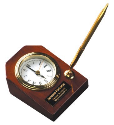 Rosewood Piano Finish Desk Clock with Pen - Schoppy's Since 1921