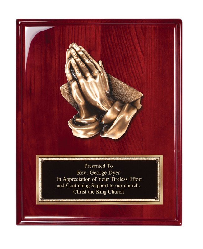 Rosewood Plaque with Praying Hands Casting - Schoppy's Since 1921