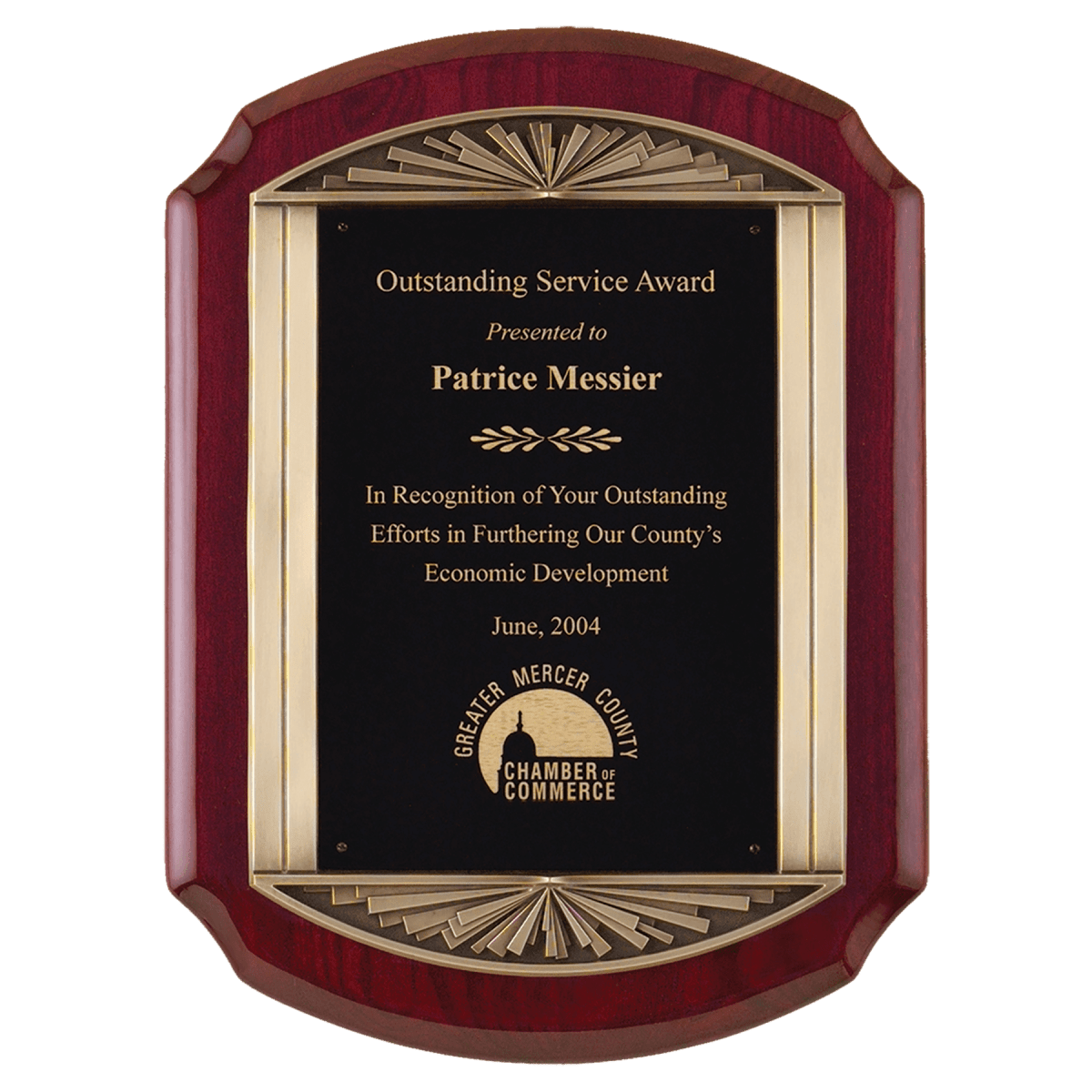 Rosewood Stained Piano Finish Plaque with Metal Cast Frame - Schoppy's Since 1921