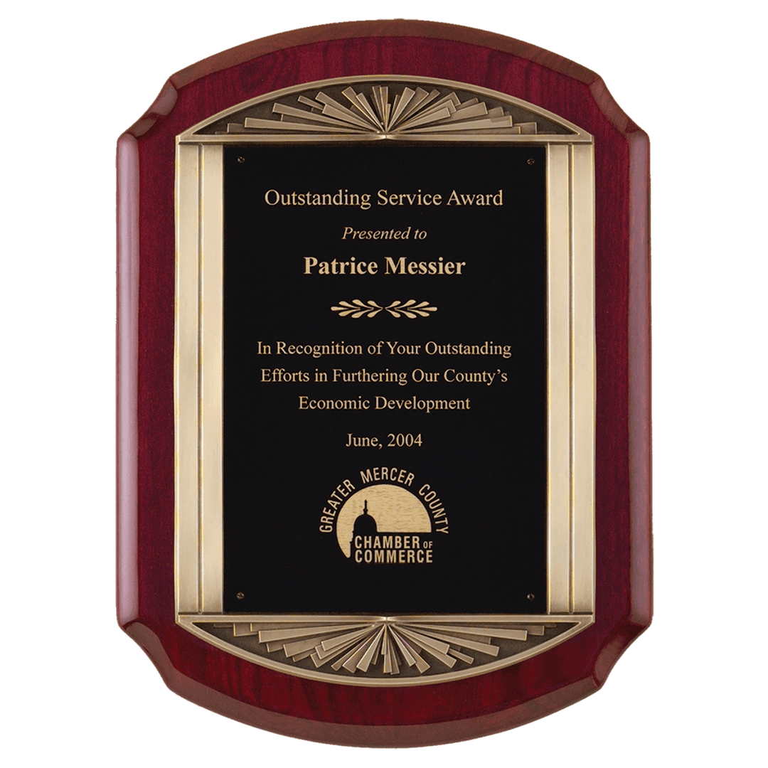 Rosewood Stained Piano Finish Plaque with Metal Cast Frame - Schoppy&