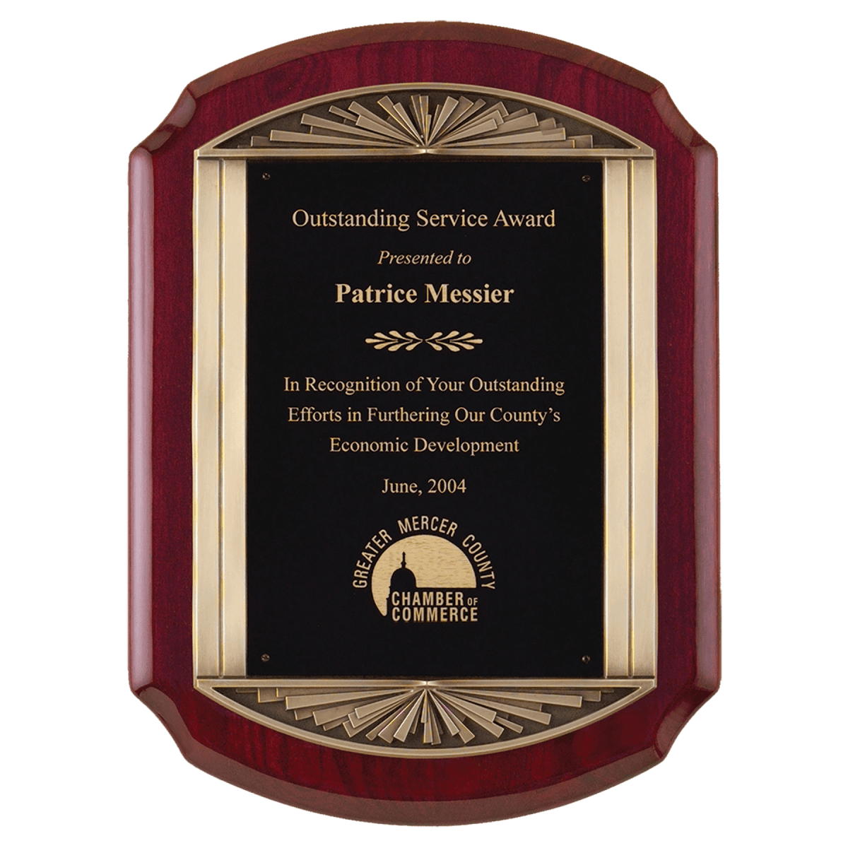 Rosewood Stained Piano Finish Plaque with Metal Cast Frame - Schoppy's Since 1921