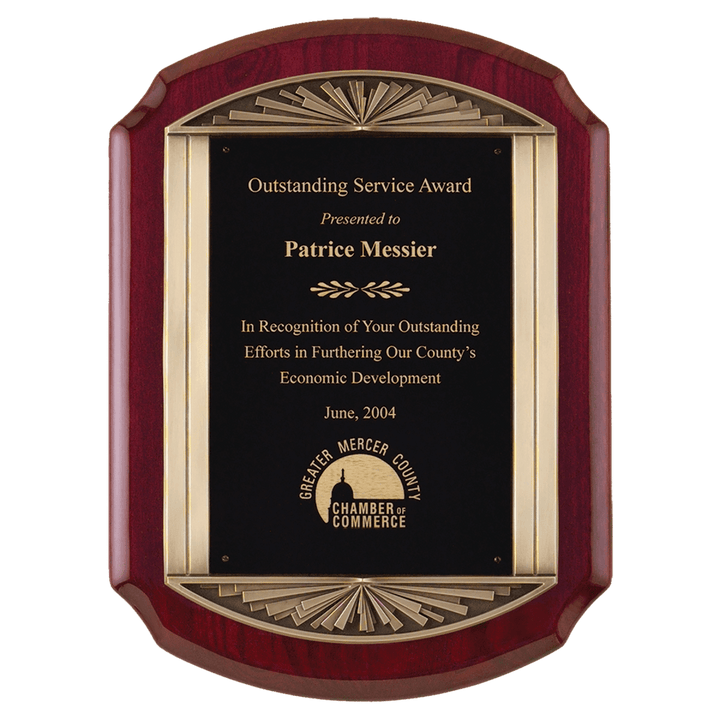 Rosewood Stained Piano Finish Plaque with Metal Cast Frame - Schoppy&