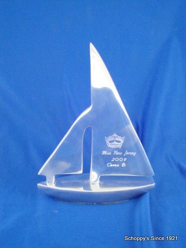 Silver Sailboat trophy with engraving on the sail