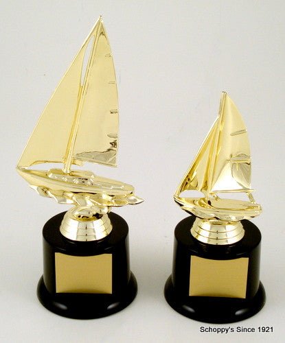 Sailboat Trophy on Black Round Base - Small-Trophies-Schoppy's Since 1921