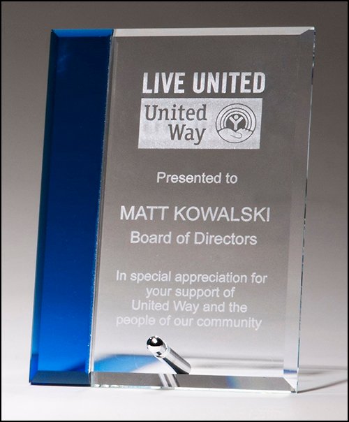 Sapphire Blue Highlight Glass Award With a Silver Plated Easel Post - Schoppy's Since 1921