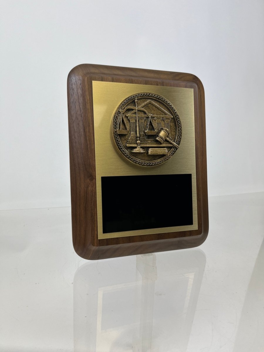 Scales of Justice Plaque on Genuine Walnut - 7" x 9" - Schoppy's Since 1921