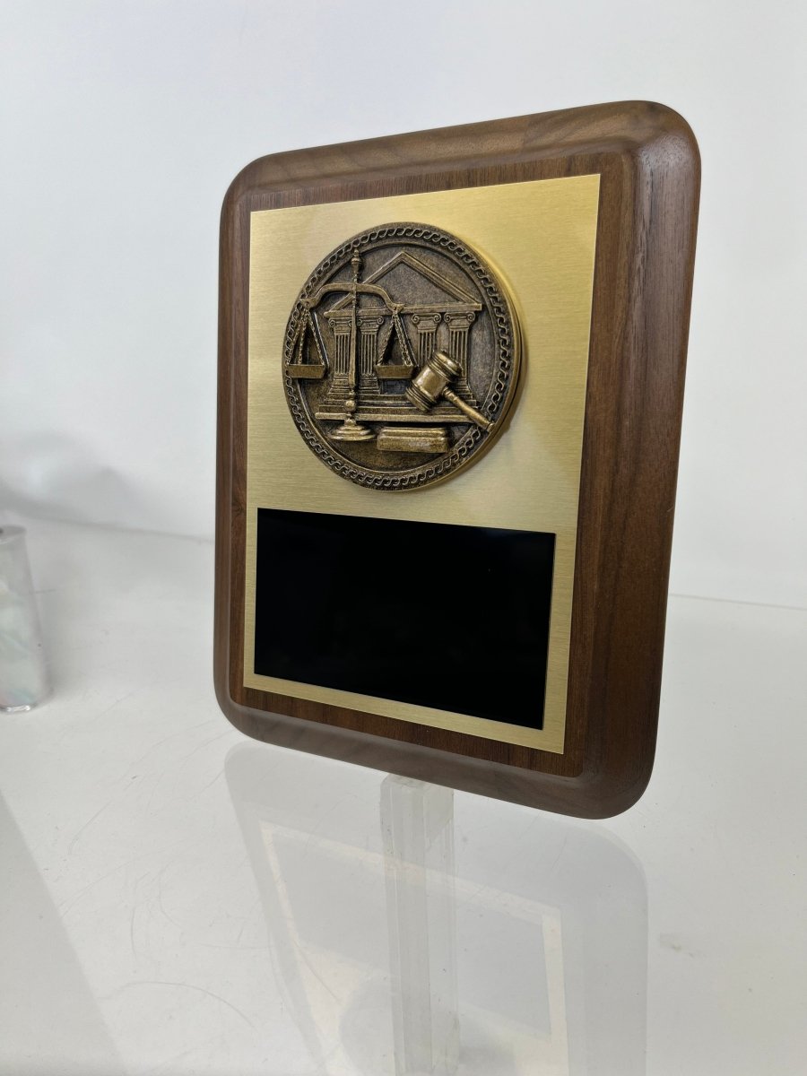 Scales of Justice Plaque on Genuine Walnut - 7" x 9" - Schoppy's Since 1921