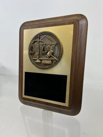 Scales of Justice Plaque on Genuine Walnut - 7" x 9" - Schoppy's Since 1921