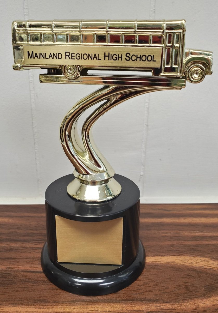 School Bus Personalized Trophy on Black Round Base - Schoppy's Since 1921