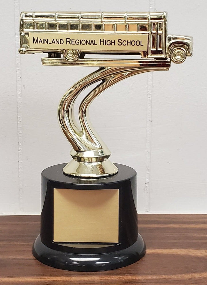 School Bus Personalized Trophy on Black Round Base - Schoppy's Since 1921