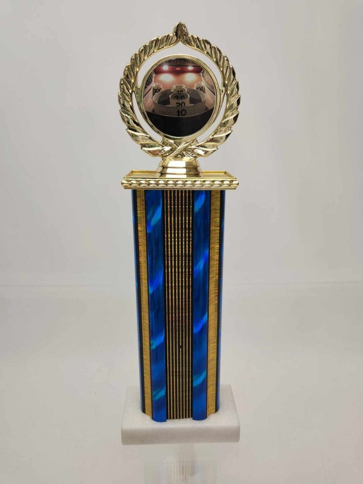 Skee Ball Logo Trophy on Wide Column and Marble Base - Schoppy's Since 1921