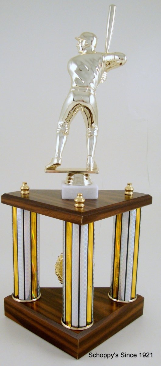 Small Three Column Trophy With Jumbo Baseball Figure And Logo - Schoppy's Since 1921