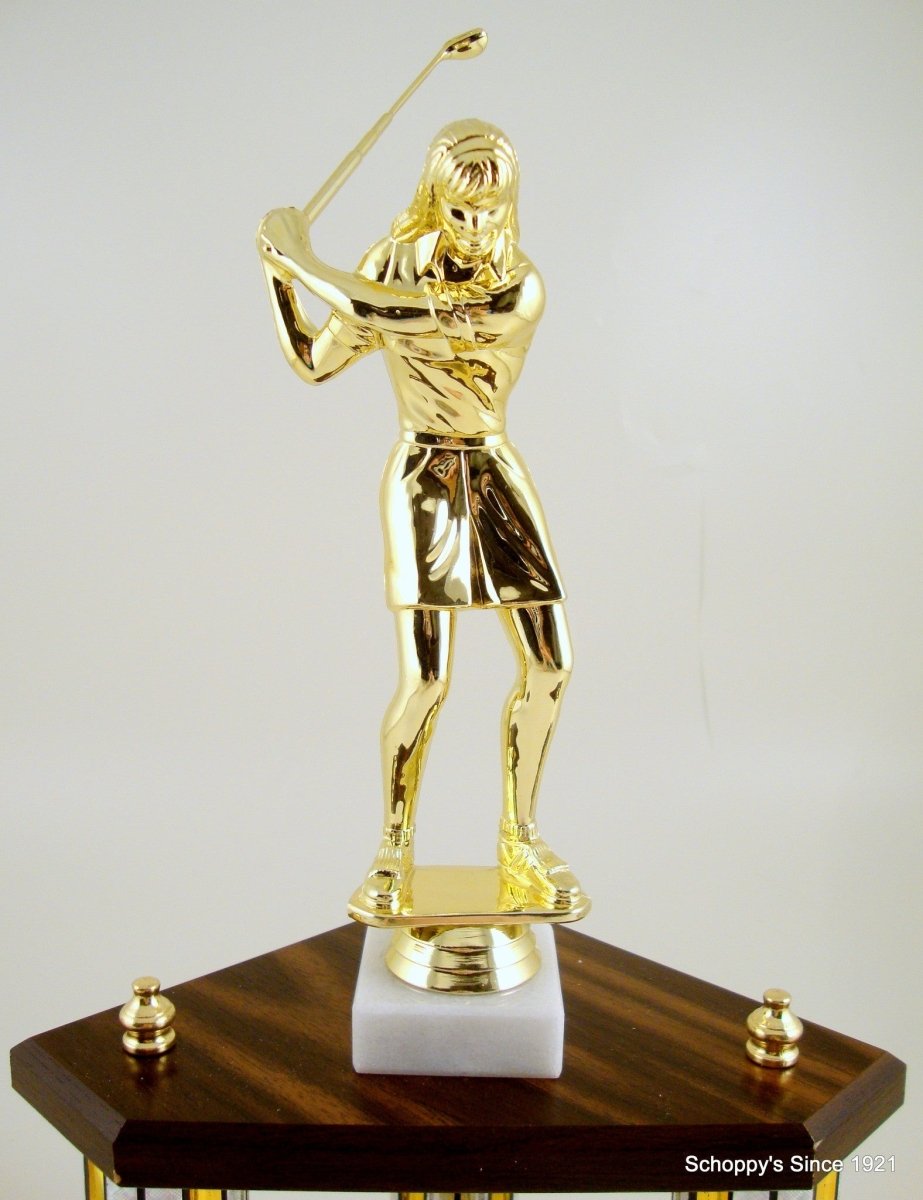 Small Three Column Trophy With Jumbo Golf Figure And Logo - Schoppy's Since 1921