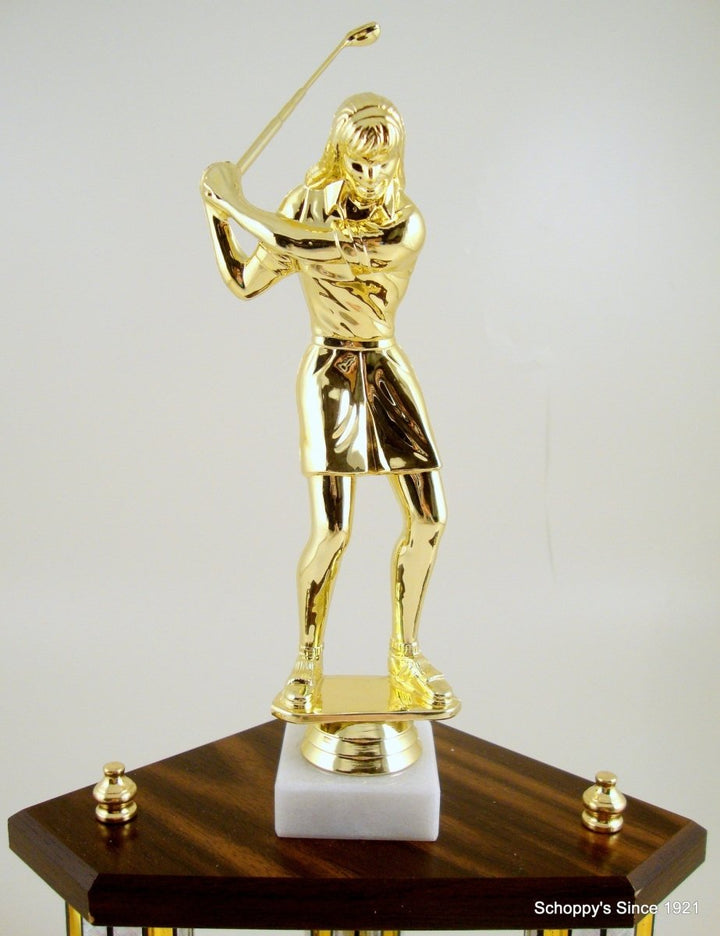 Small Three Column Trophy With Jumbo Golf Figure And Logo - Schoppy's Since 1921