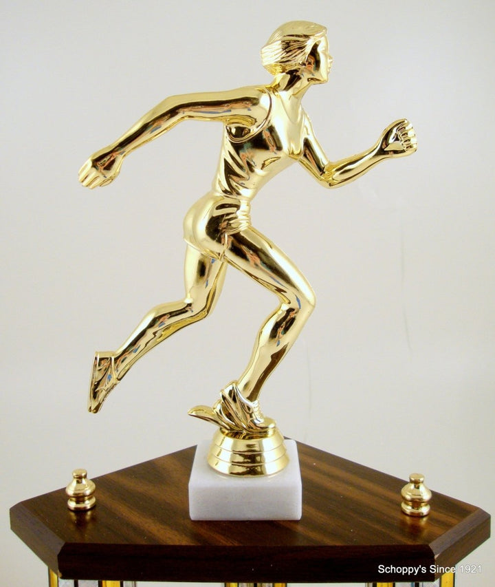 Small Three Column Trophy With Jumbo Runner Figure And Logo - Schoppy's Since 1921