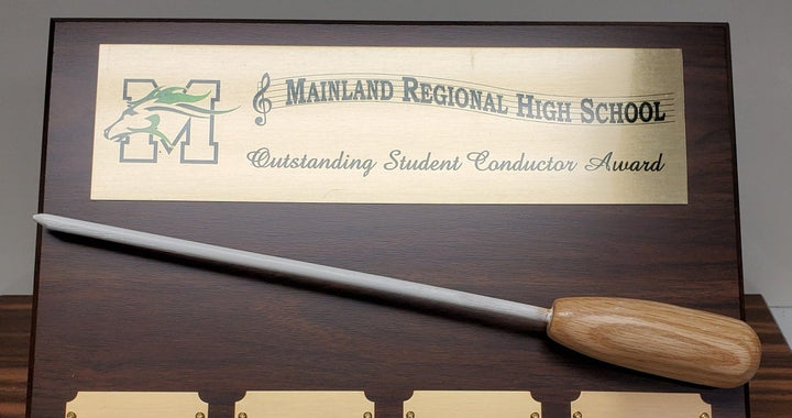 Student Conductor Perpetual Award Plaque with Custom Baton & your Logo or Group - Schoppy's Since 1921