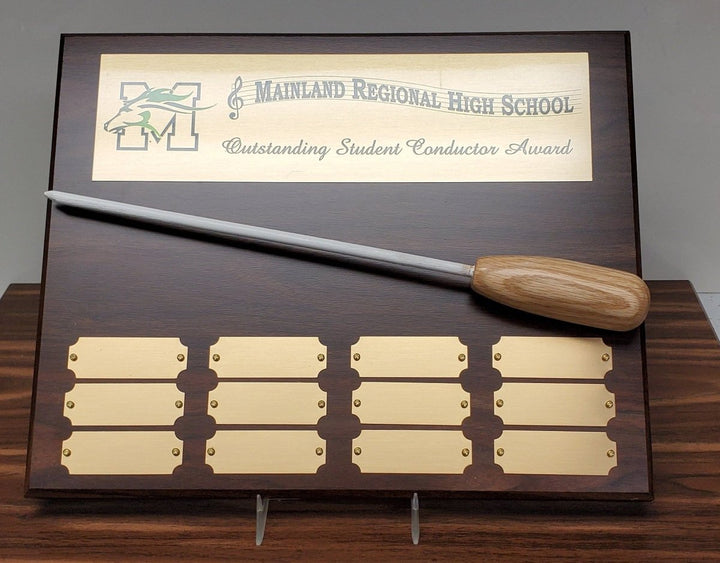 Student Conductor Perpetual Award Plaque with Custom Baton & your Logo or Group - Schoppy's Since 1921