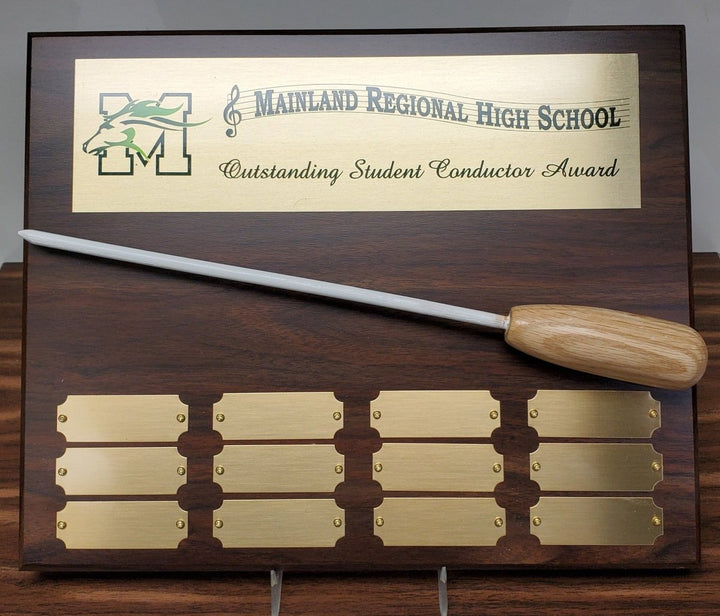 Student Conductor Perpetual Award Plaque with Custom Baton & your Logo or Group - Schoppy's Since 1921