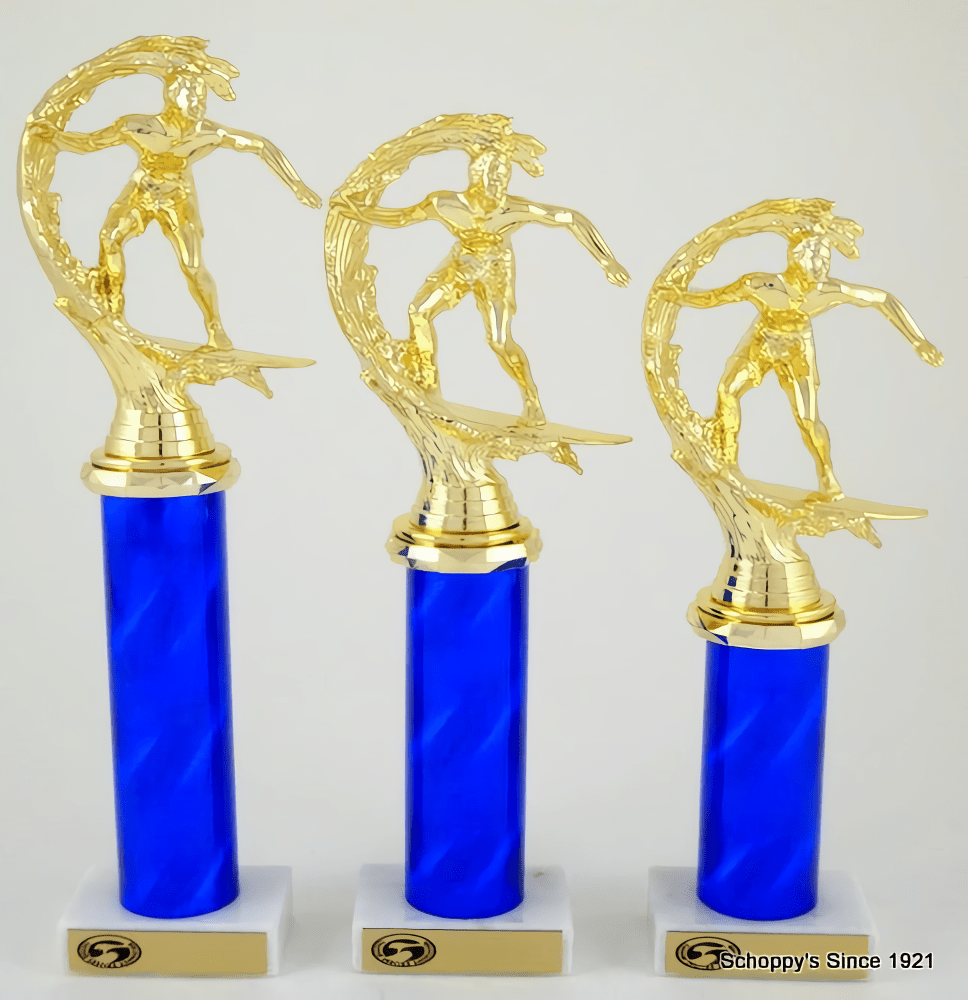 Surfer Pipeline Blue Spinning Trophy - Schoppy&