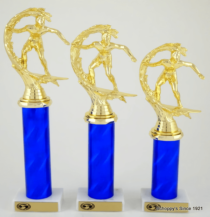 Surfer Pipeline Blue Spinning Trophy - Schoppy&