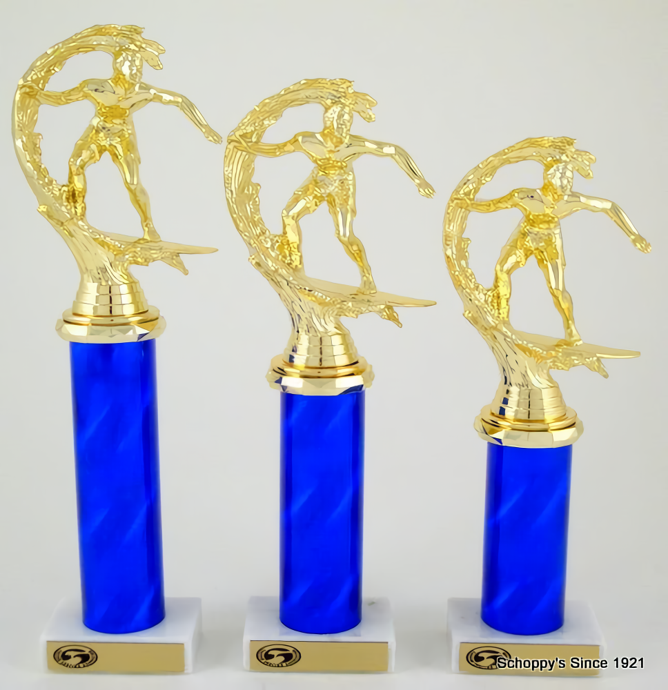 Surfer Pipeline Blue Spinning Trophy