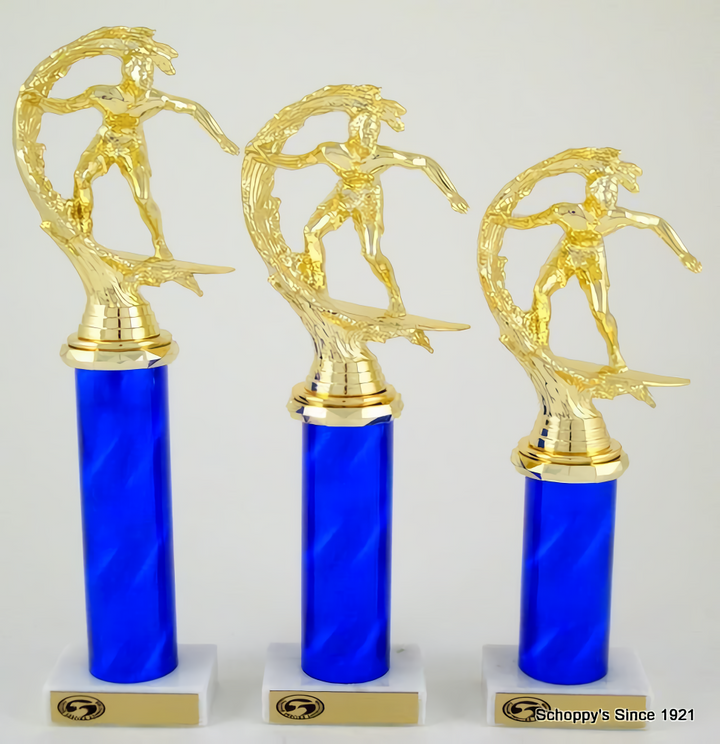 Surfer Pipeline Blue Spinning Trophy