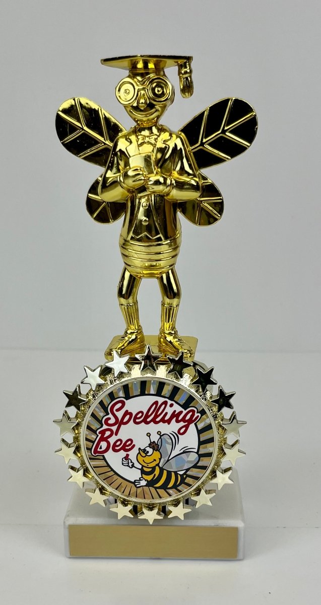 Tall Spelling Bee Trophy with Logo Holder - Schoppy's Since 1921