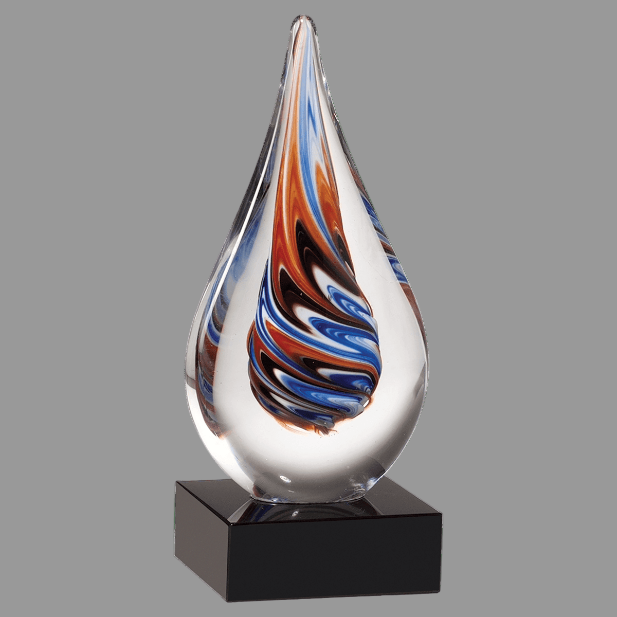 Teardrop Blue and Red Glass Award on Glass Base - 7.5" Tall - Schoppy's Since 1921