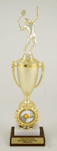 Tennis Cup Logo Trophy on Marble and Wood Base - Schoppy's Since 1921