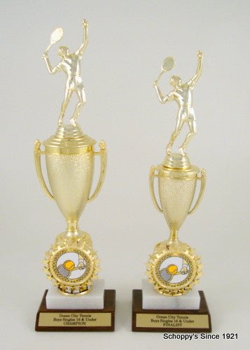 Tennis Cup Logo Trophy on Marble and Wood Base - Schoppy's Since 1921