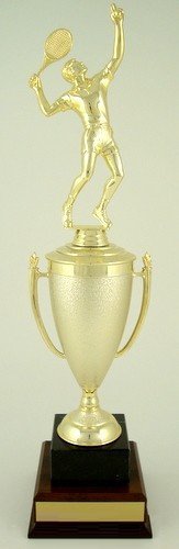 Tennis Cup Trophy on Black Marble and Wood Base - Schoppy's Since 1921