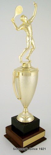 Tennis Cup Trophy on Black Marble and Wood Base - Schoppy's Since 1921