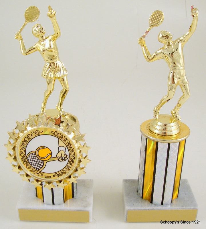 Tennis Trophy With Round Column And Logo on Marble Base-Trophies-Schoppy's Since 1921